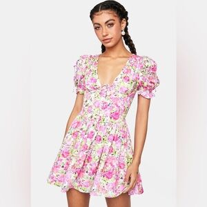 For Love and Lemons Paulina Puff Sleeve Floral Mini Corset Dress